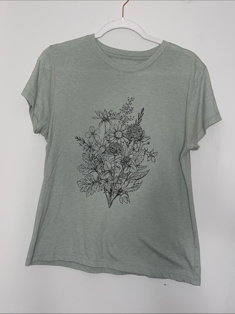 Fifth Sun Sage Green Floral Sketch Short Sleeve Tee